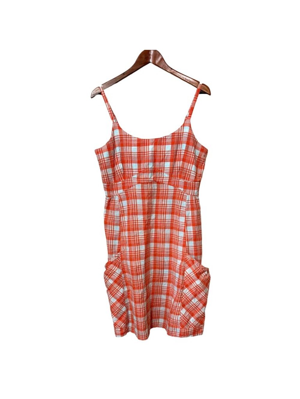 Horny Toad Womens Orange Plaid Sleeveless Sundress With‎ Pockets Size Large
